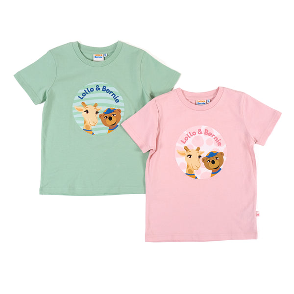 Rosa och grön lollo och Bernie t-shirts