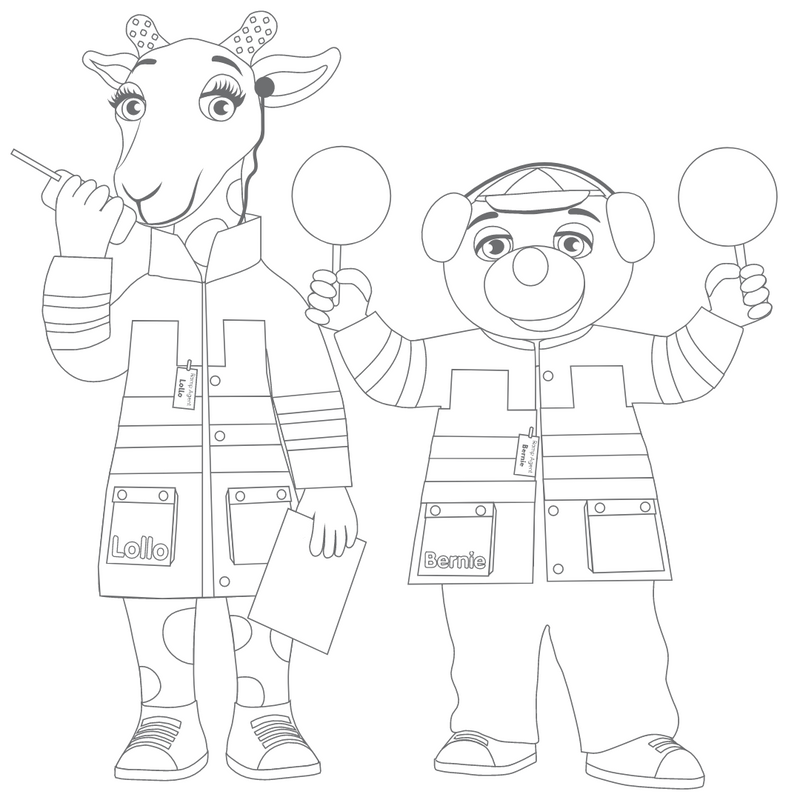 Väritettävä kuva Lollosta ja Berniestä pukeutuneena palomiehiksi