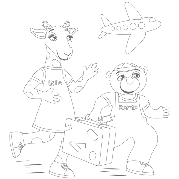 Målarbild Lollo och Bernie på väg mot flygplanet