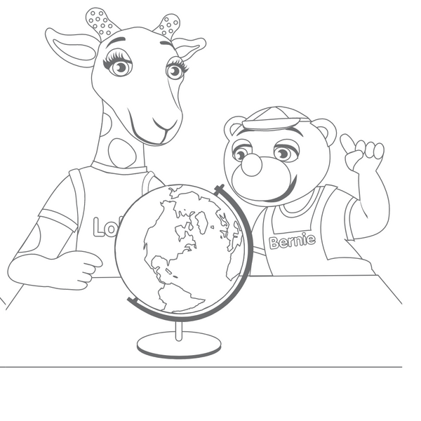 Målarbild Lollo och Bernie med en jordglob