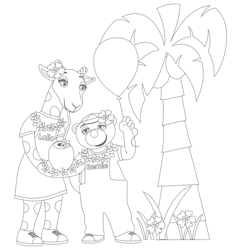 Väritettävä kuva Lollosta ja Berniestä palmun alla