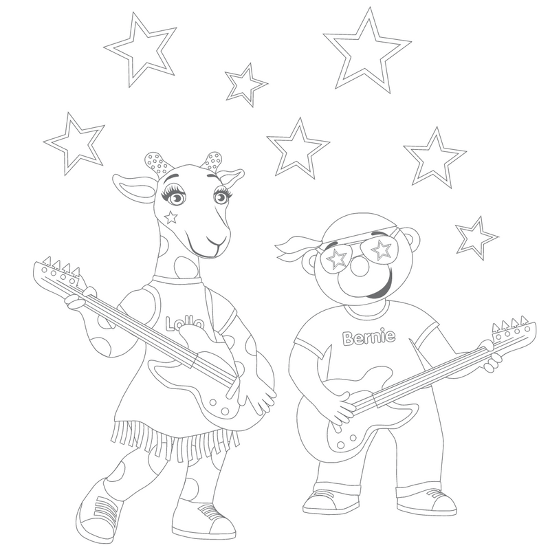 Väritettävä kuva Lollosta ja Berniestä rocktähtinä