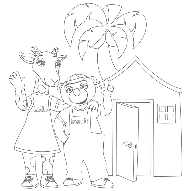 Väritettävä kuva Lollosta ja Berniestä klubin edessä