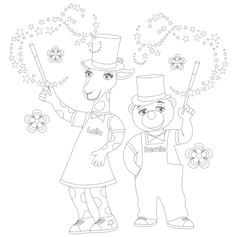 Väritettävä kuva Lollosta ja Berniestä taikureina