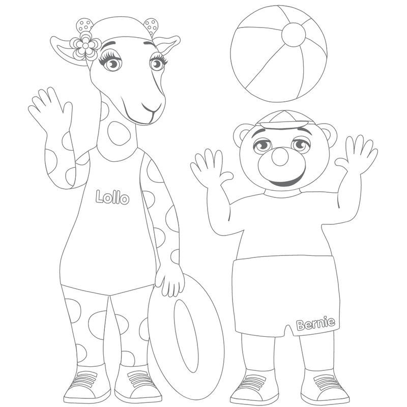 Väritettävä kuva Lollosta ja Berniestä valmiina uimaan