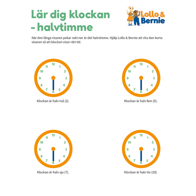 Lær klokken – halve timer