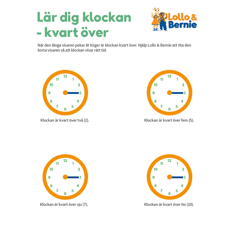 Lær klokken – kvart over
