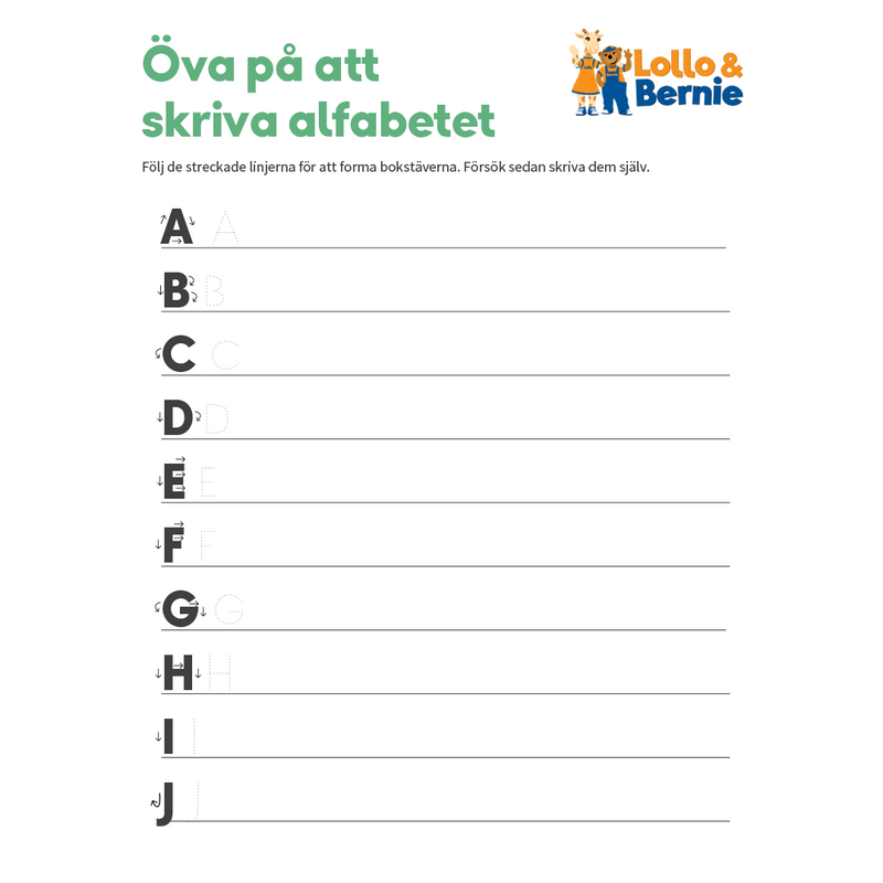 Øv på å skrive alfabetet