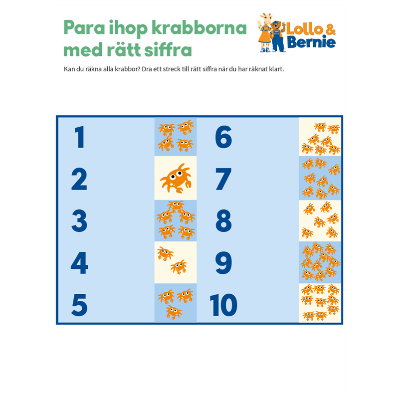 Koble krabbene til riktig tall