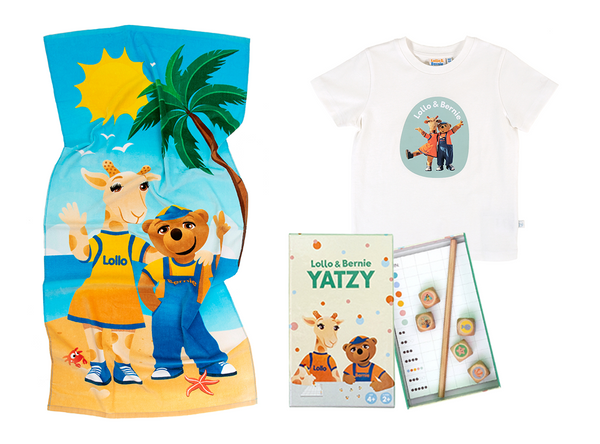 Lille feriepakke (håndklæde, t-shirt og yatzy)