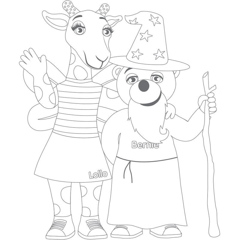 Väritettävä kuva Lollosta ja Berniestä enkelinä ja taikurina